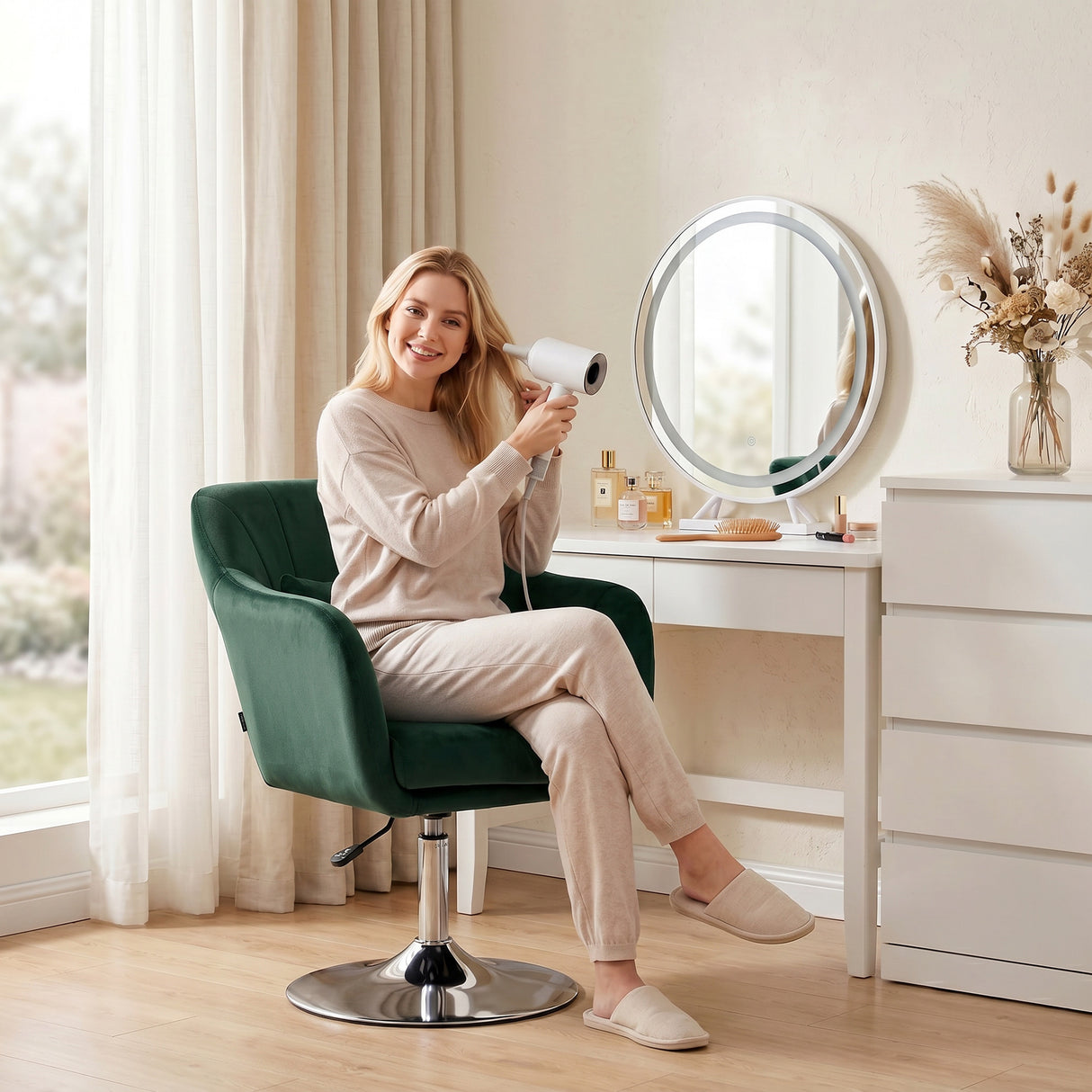 Velvet Accent Chair 60cm Wide With Adjustable Height - Velmora