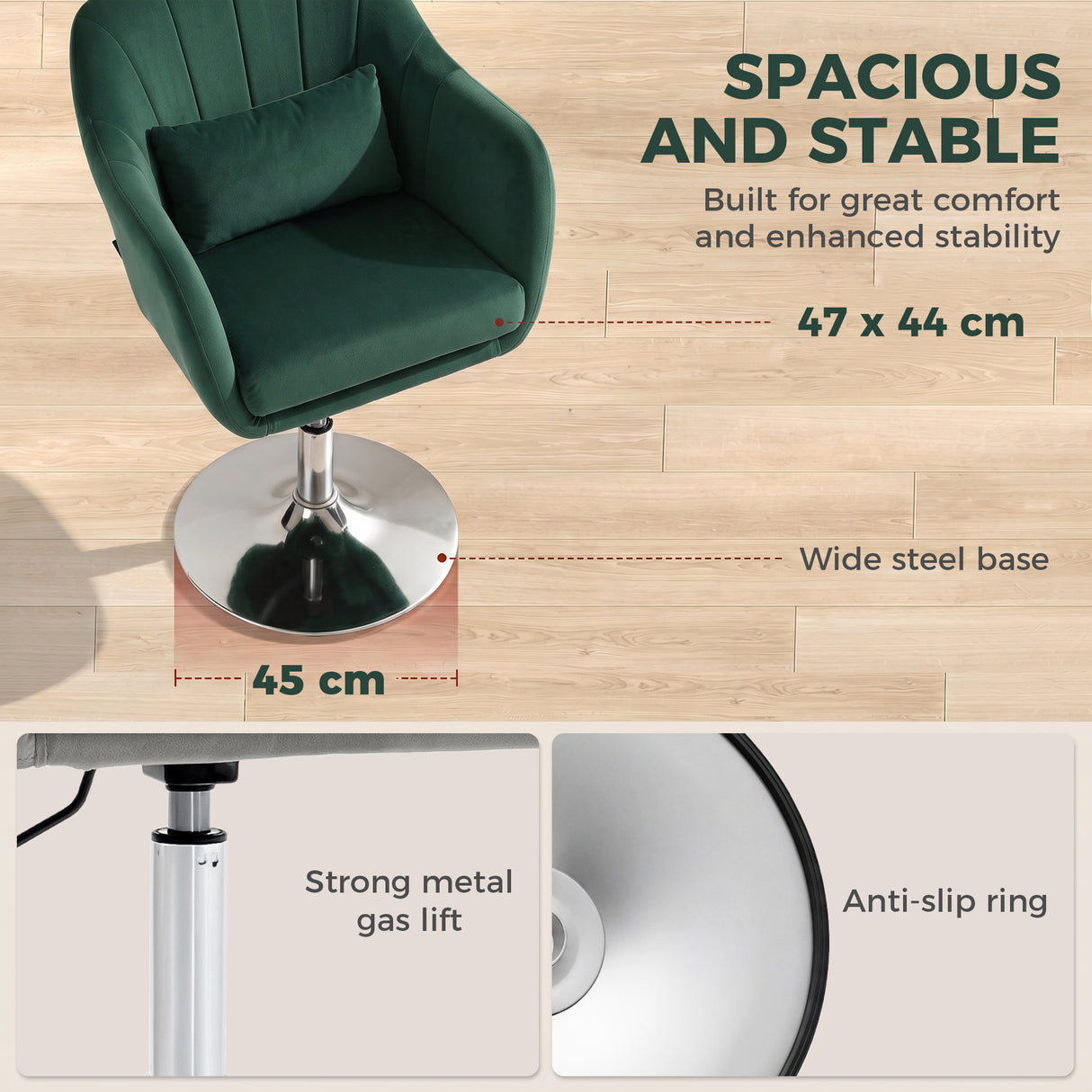 Velvet Accent Chair 60cm Wide With Adjustable Height - Velmora