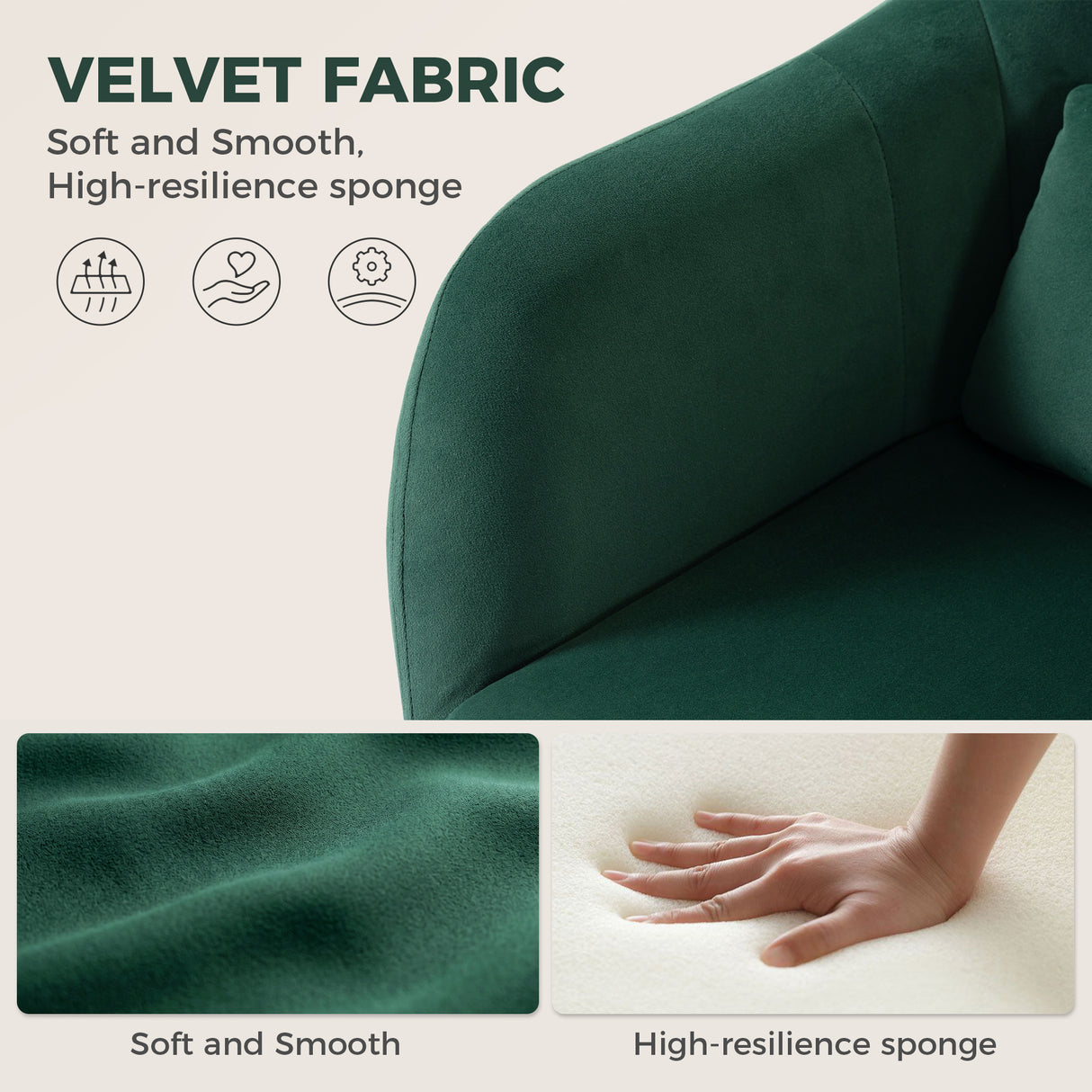 Velvet Accent Chair 60cm Wide With Adjustable Height - Velmora