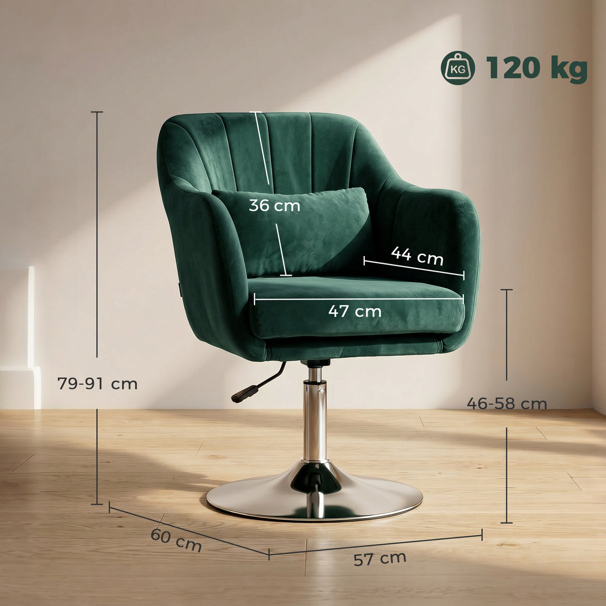Velvet Accent Chair 60cm Wide With Adjustable Height - Velmora