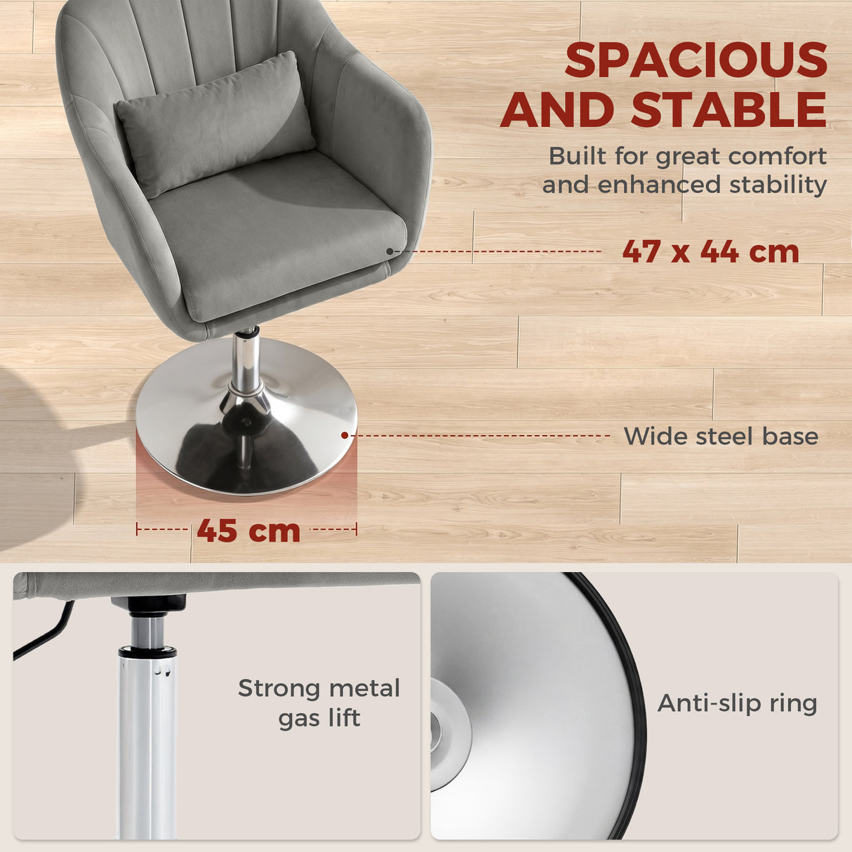 Velvet Accent Chair 60cm Wide With Adjustable Height - Velmora