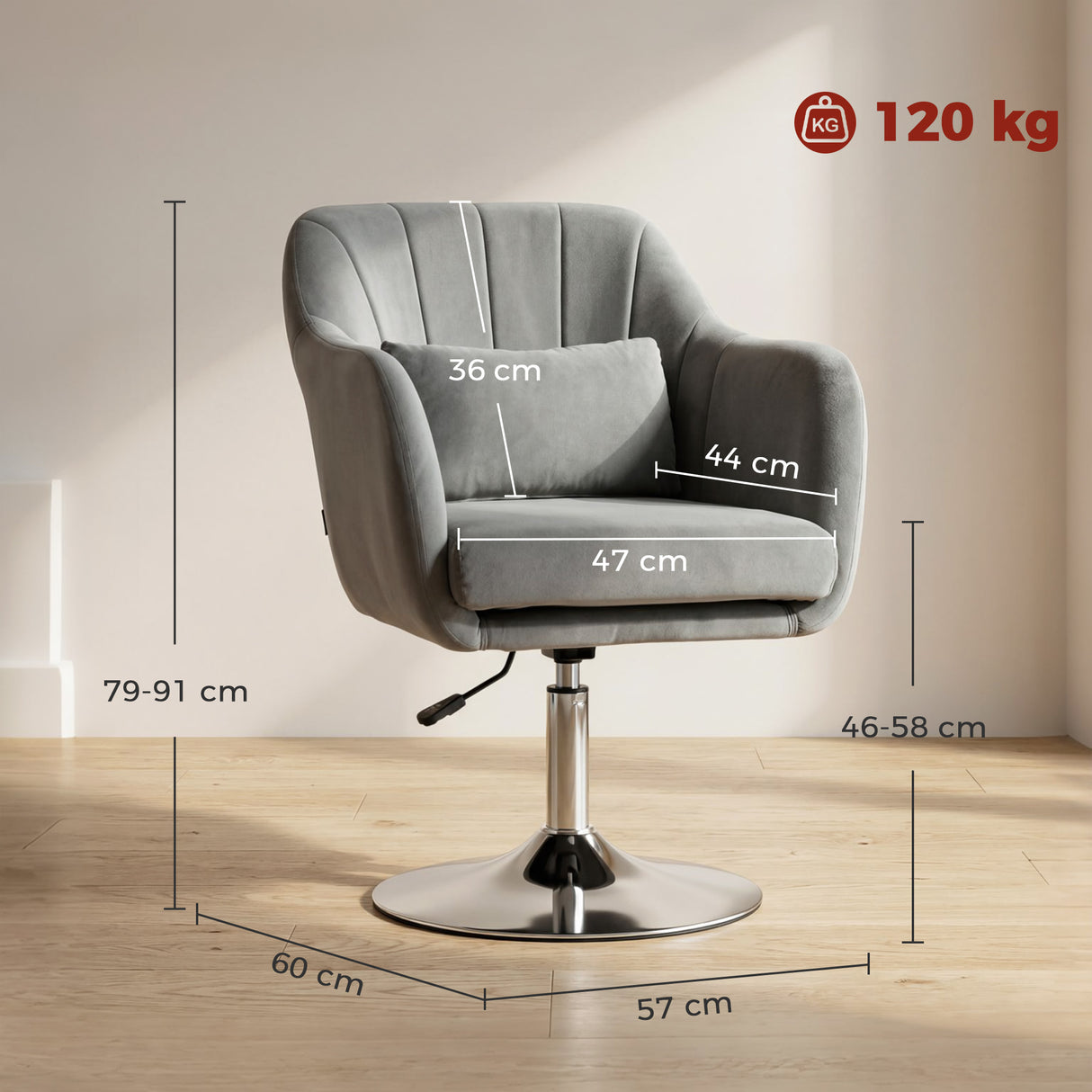 Velvet Accent Chair 60cm Wide With Adjustable Height - Velmora