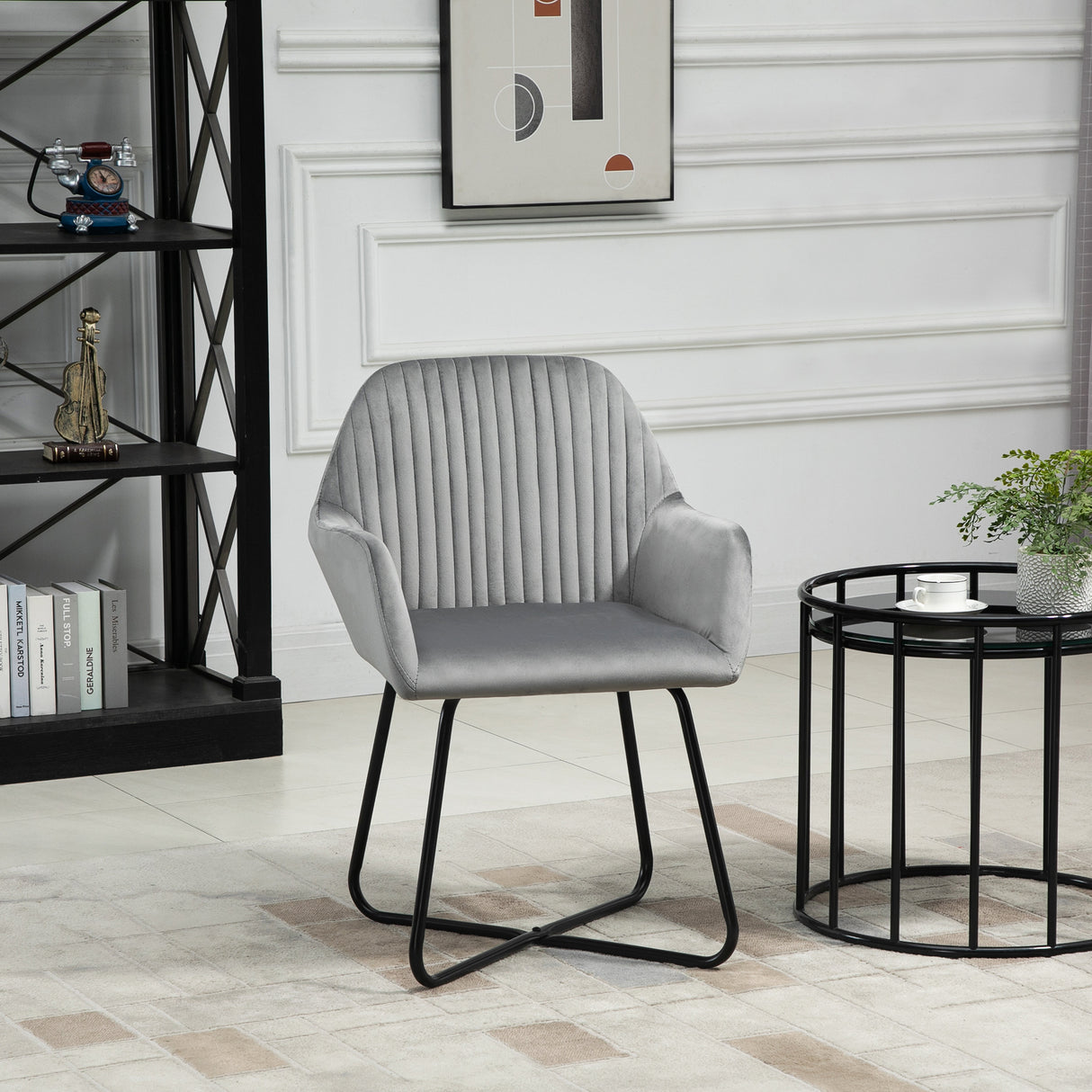 Velvet Accent Chair 60cm Wide With Metal Base in Set Of 2 - Velmora