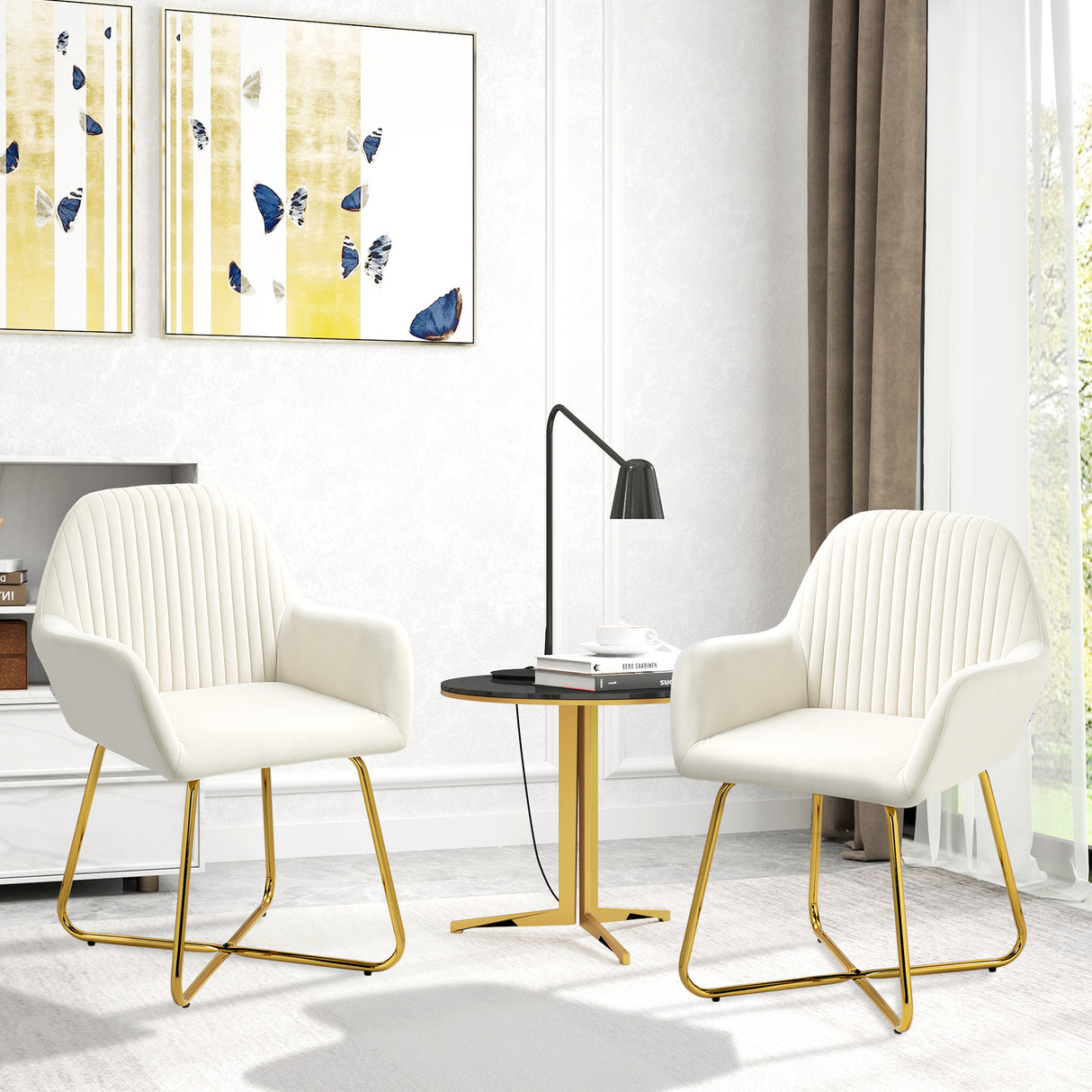 Velvet Accent Chair 60cm Wide With Metal Base in Set Of 2 - Velmora