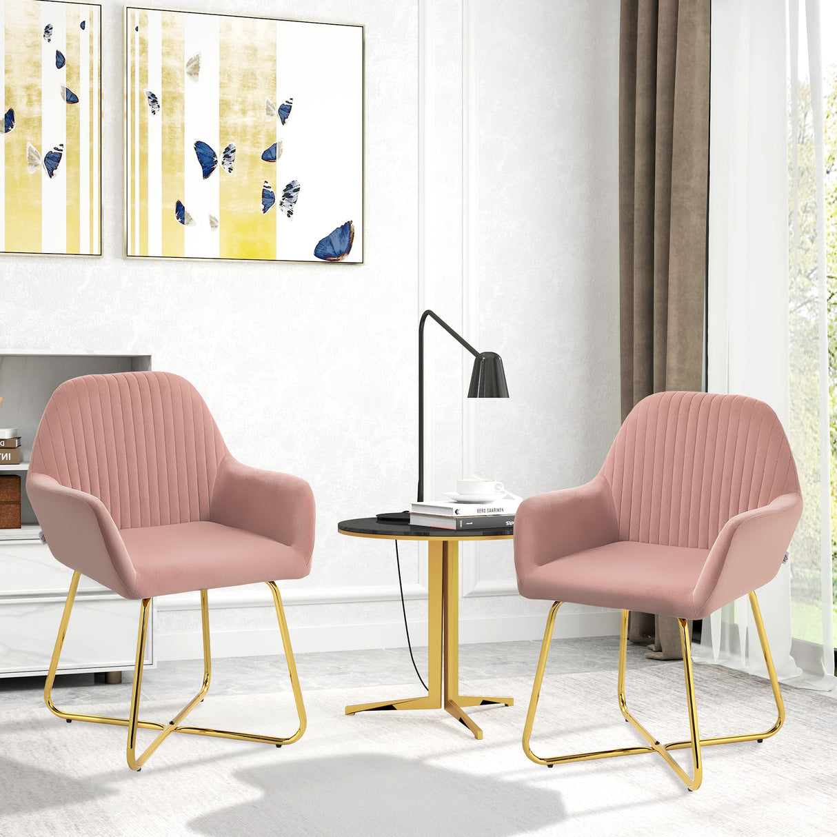 Velvet Accent Chair 60cm Wide With Metal Base in Set Of 2 - Velmora