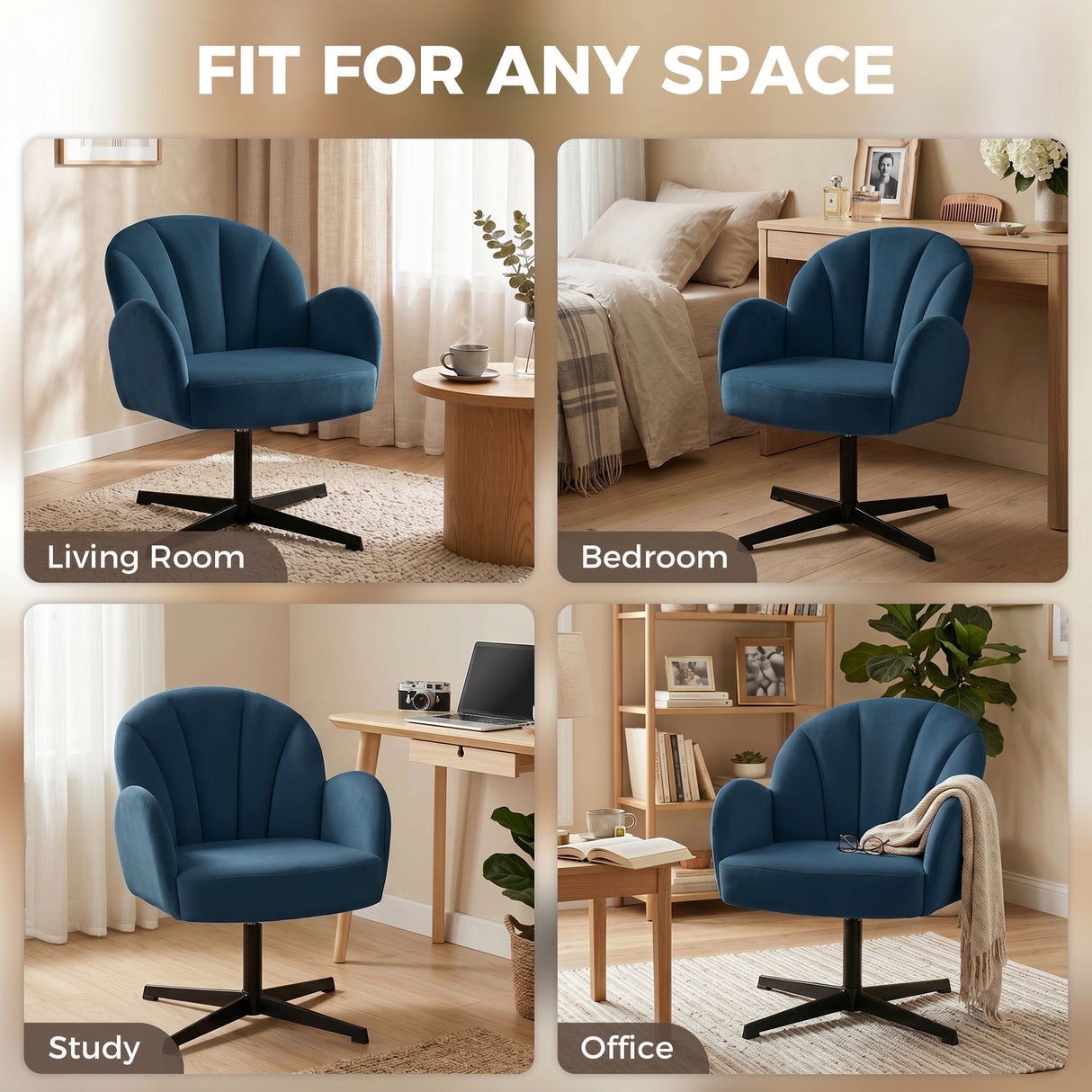 Velvet Accent Chair 64.5cm Wide With Metal Base - Velmora