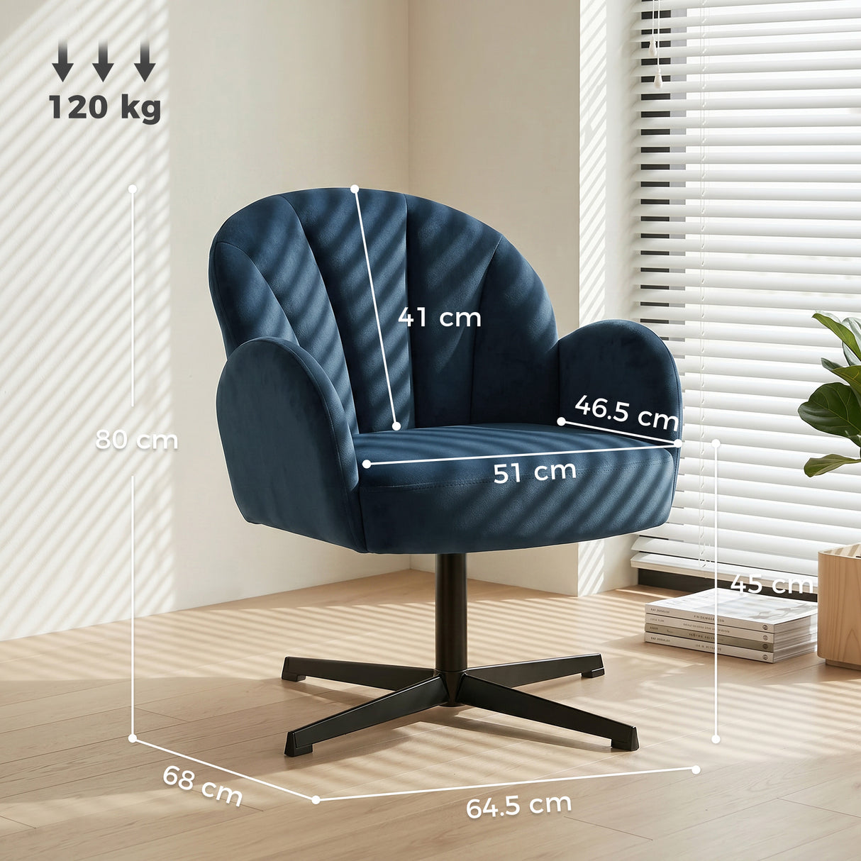 Velvet Accent Chair 64.5cm Wide With Metal Base - Velmora