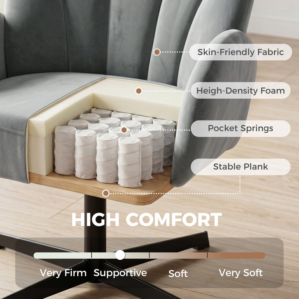 Velvet Accent Chair 64.5cm Wide With Metal Base - Velmora