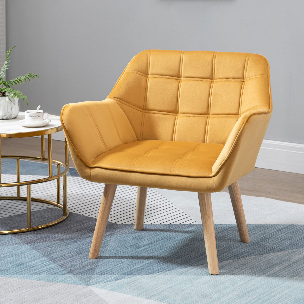 Velvet Accent Chair 64cm Wide With Wooden Legs - Velmora