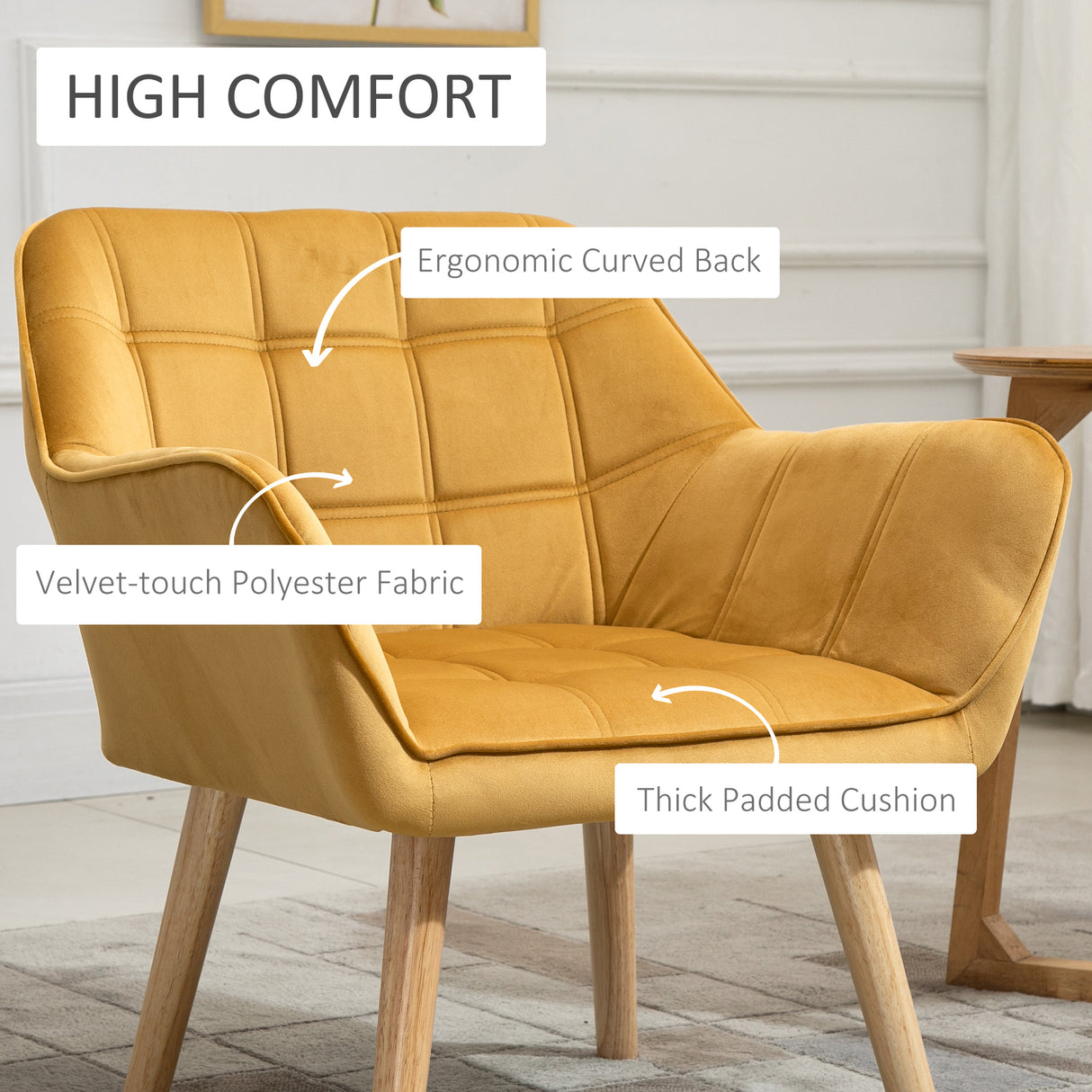 Velvet Accent Chair 64cm Wide With Wooden Legs - Velmora