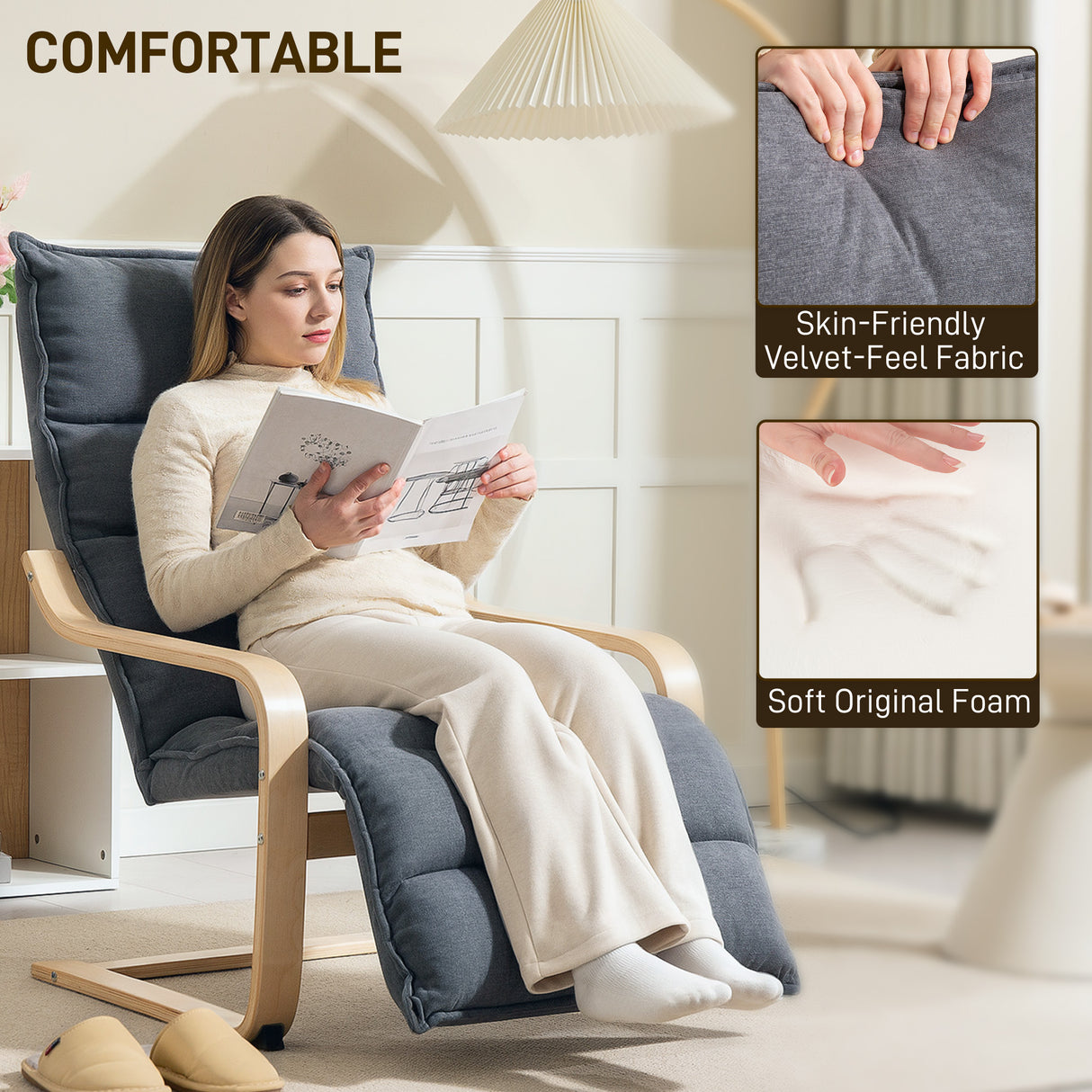 Velvet Accent Chair 67cm Wide With Adjustable Footrest - Velmora