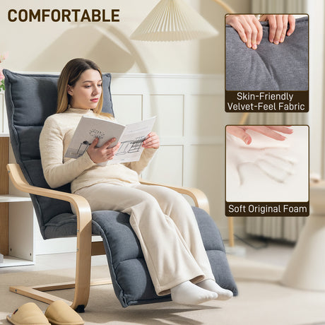 Velvet Accent Chair 67cm Wide With Adjustable Footrest - Velmora