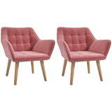 Velvet Accent Chair 67cm Wide With Wooden Legs in Set Of 2 - Velmora