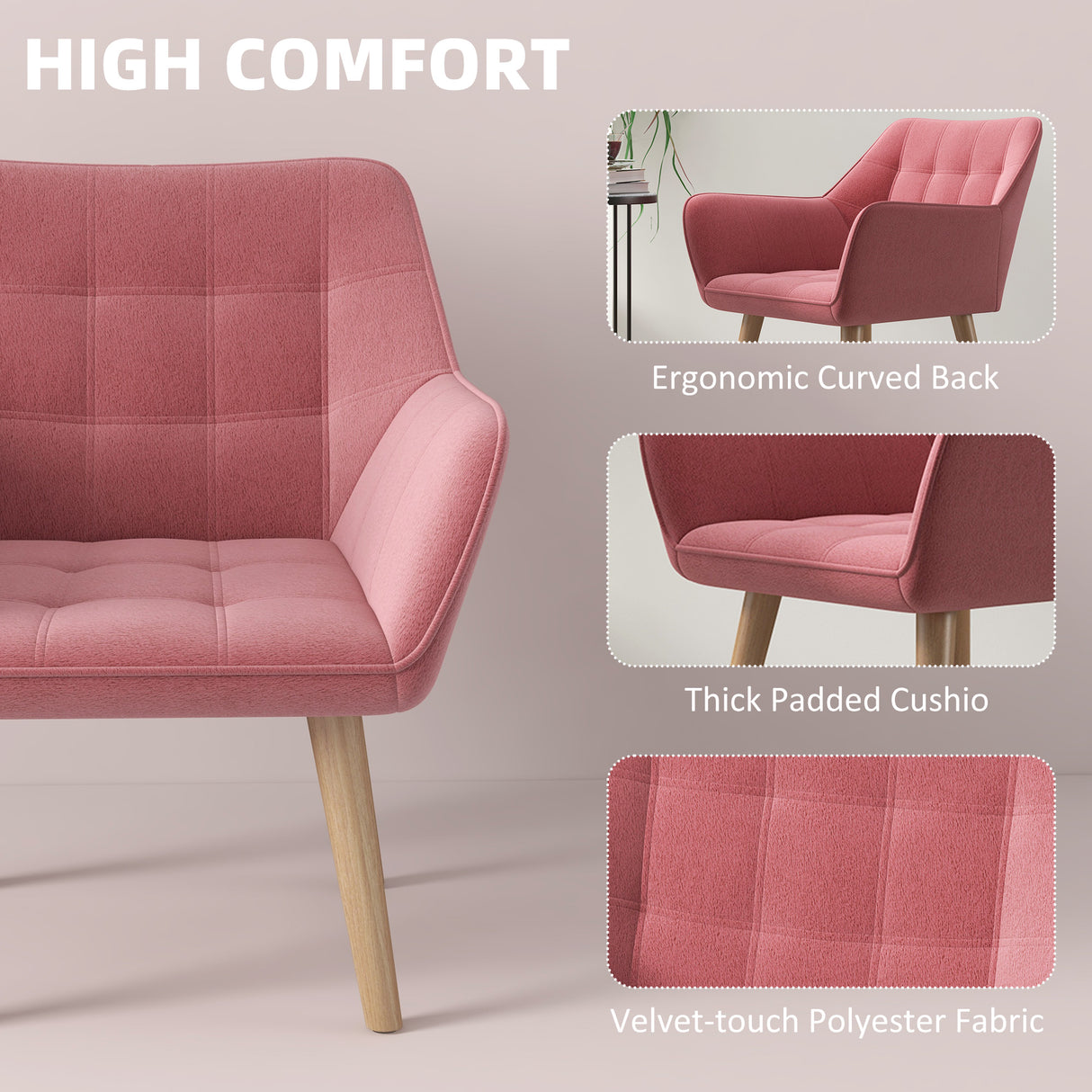 Velvet Accent Chair 67cm Wide With Wooden Legs in Set Of 2 - Velmora