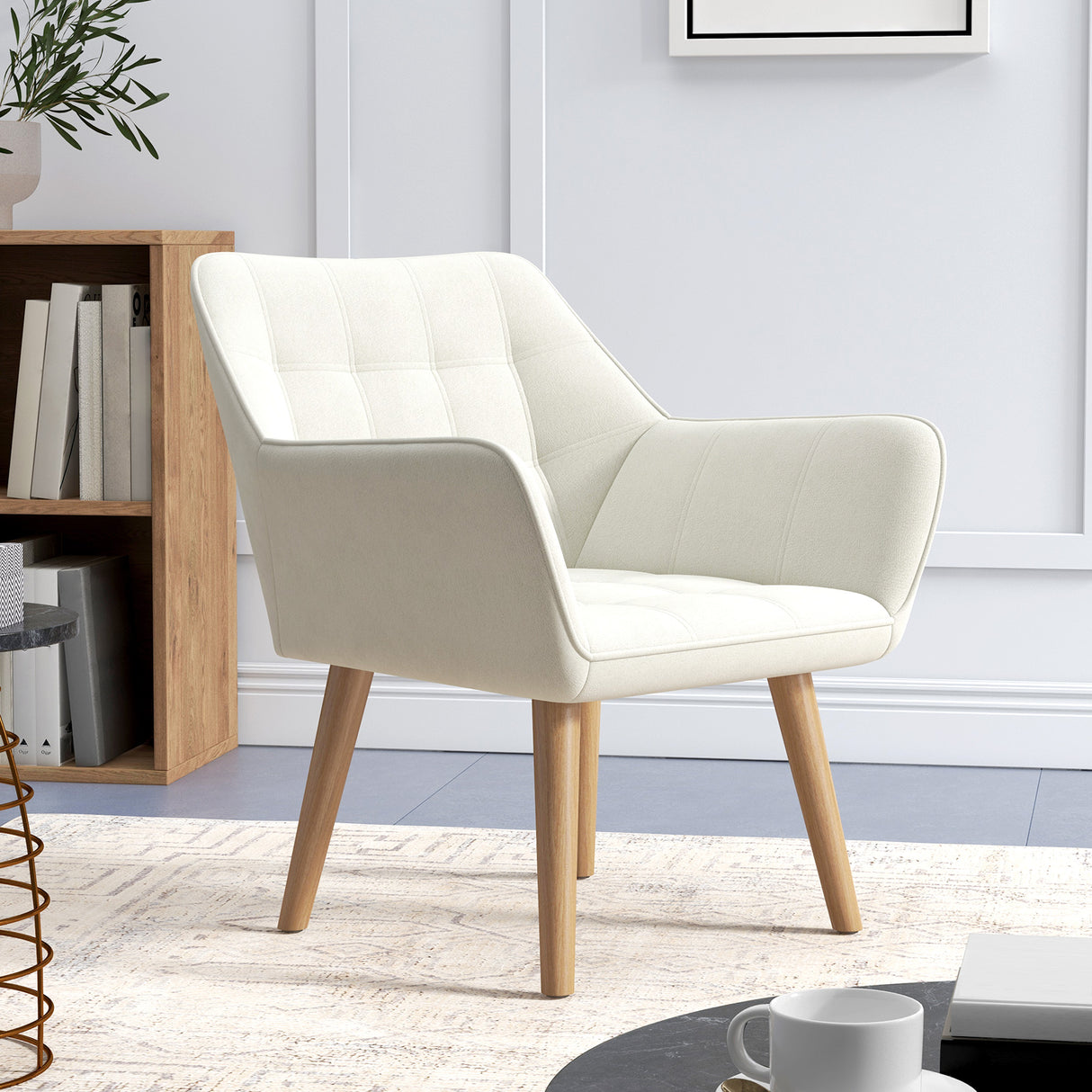 Velvet Accent Chair 67cm Wide With Wooden Legs - Velmora