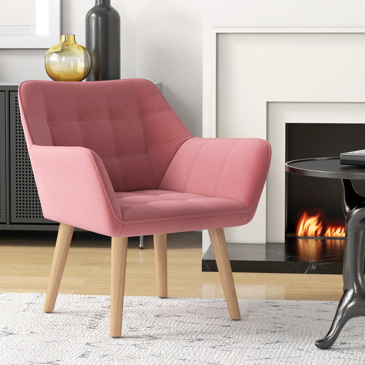 Velvet Accent Chair 67cm Wide With Wooden Legs - Velmora