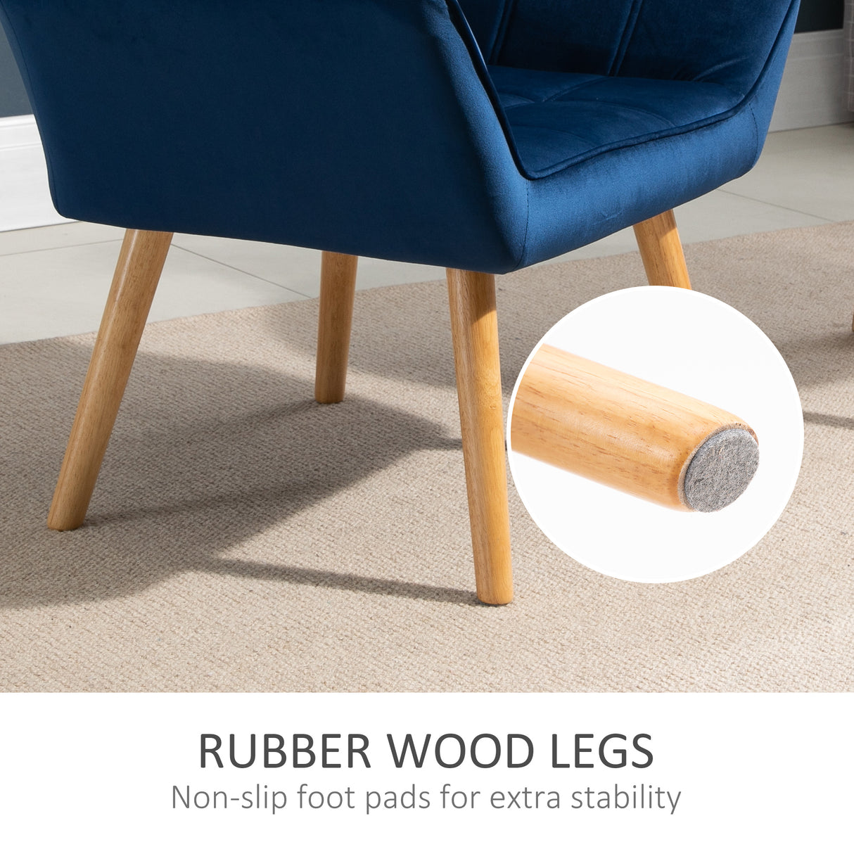 Velvet Accent Chair 67cm Wide With Wooden Legs - Velmora