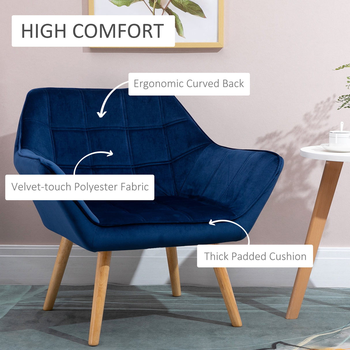 Velvet Accent Chair 67cm Wide With Wooden Legs - Velmora