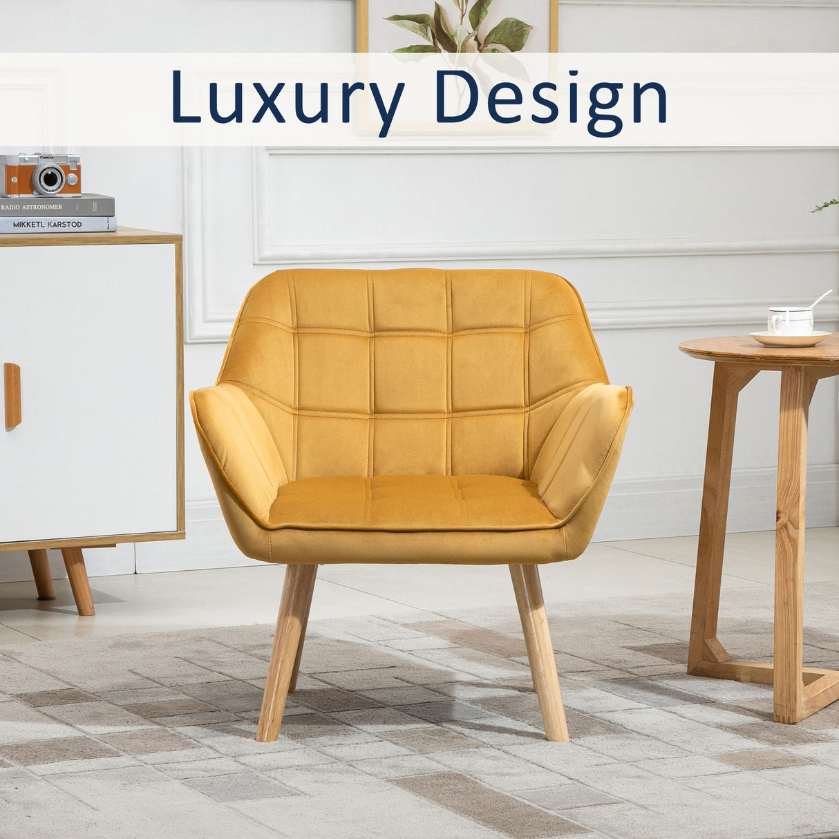 Velvet Accent Chair 67cm Wide With Wooden Legs - Velmora