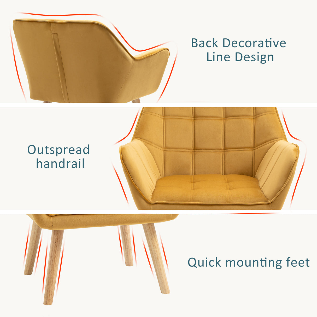 Velvet Accent Chair 67cm Wide With Wooden Legs - Velmora