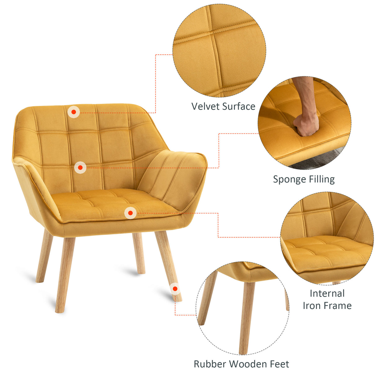Velvet Accent Chair 67cm Wide With Wooden Legs - Velmora
