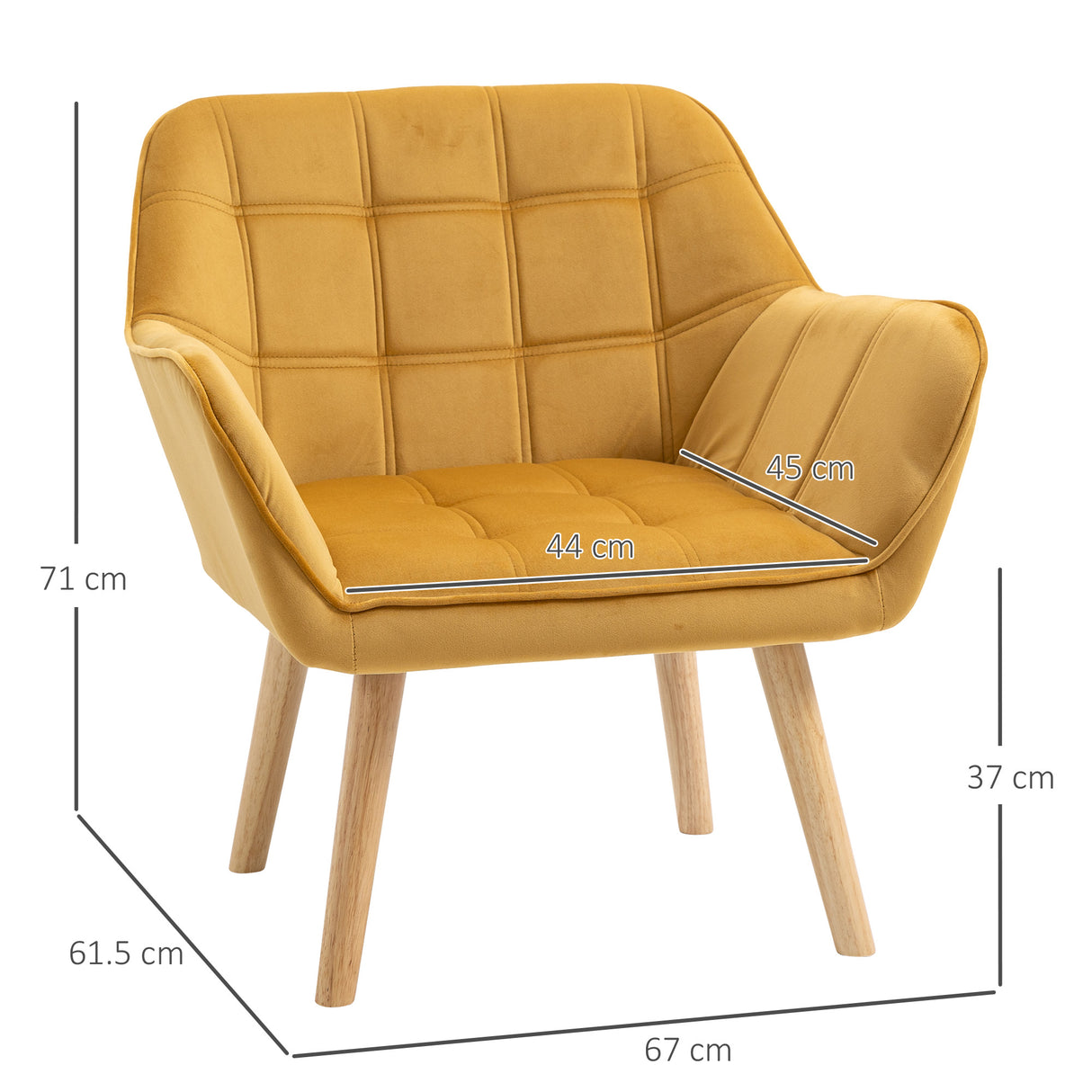 Velvet Accent Chair 67cm Wide With Wooden Legs - Velmora