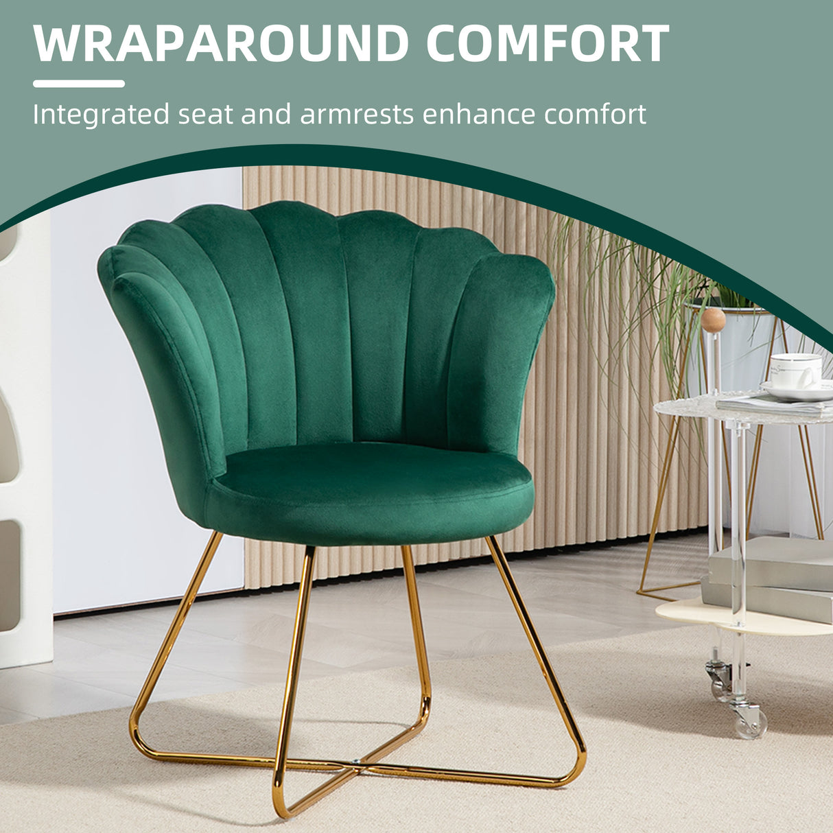 Velvet Accent Chair 69cm Wide Lotus Petal Design - Velmora