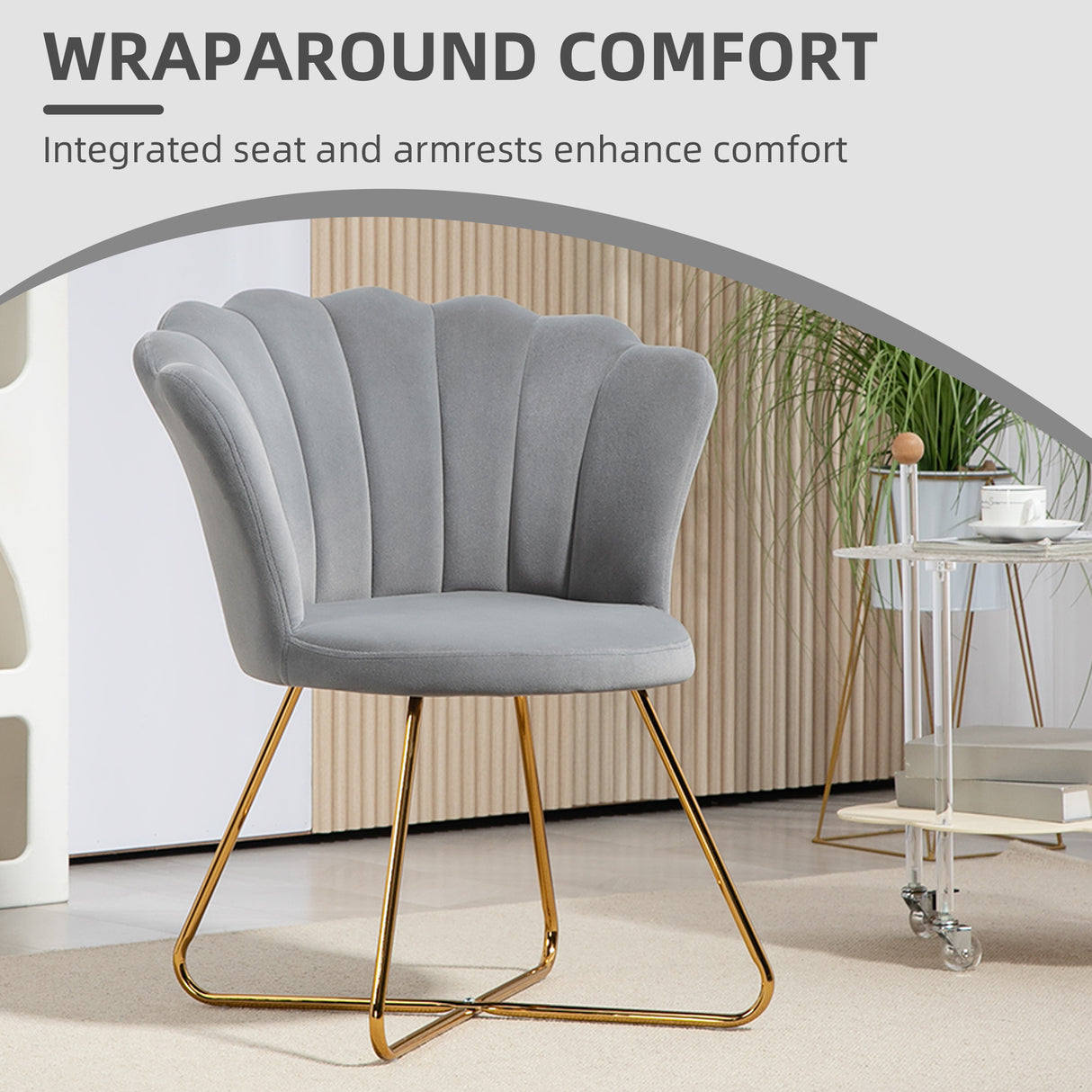 Velvet Accent Chair 69cm Wide Lotus Petal Design - Velmora