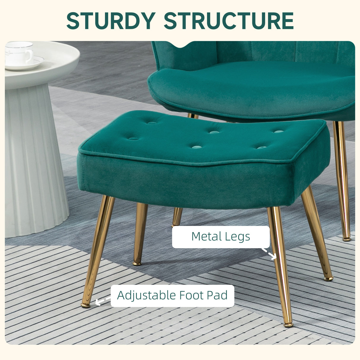 Velvet Accent Chair 71cm Wide With Ottoman - Velmora