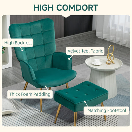 Velvet Accent Chair 71cm Wide With Ottoman - Velmora