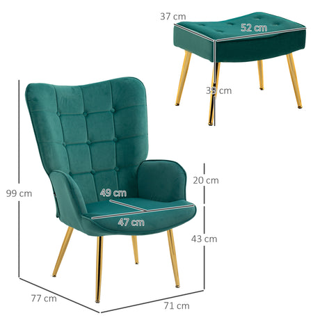 Velvet Accent Chair 71cm Wide With Ottoman - Velmora