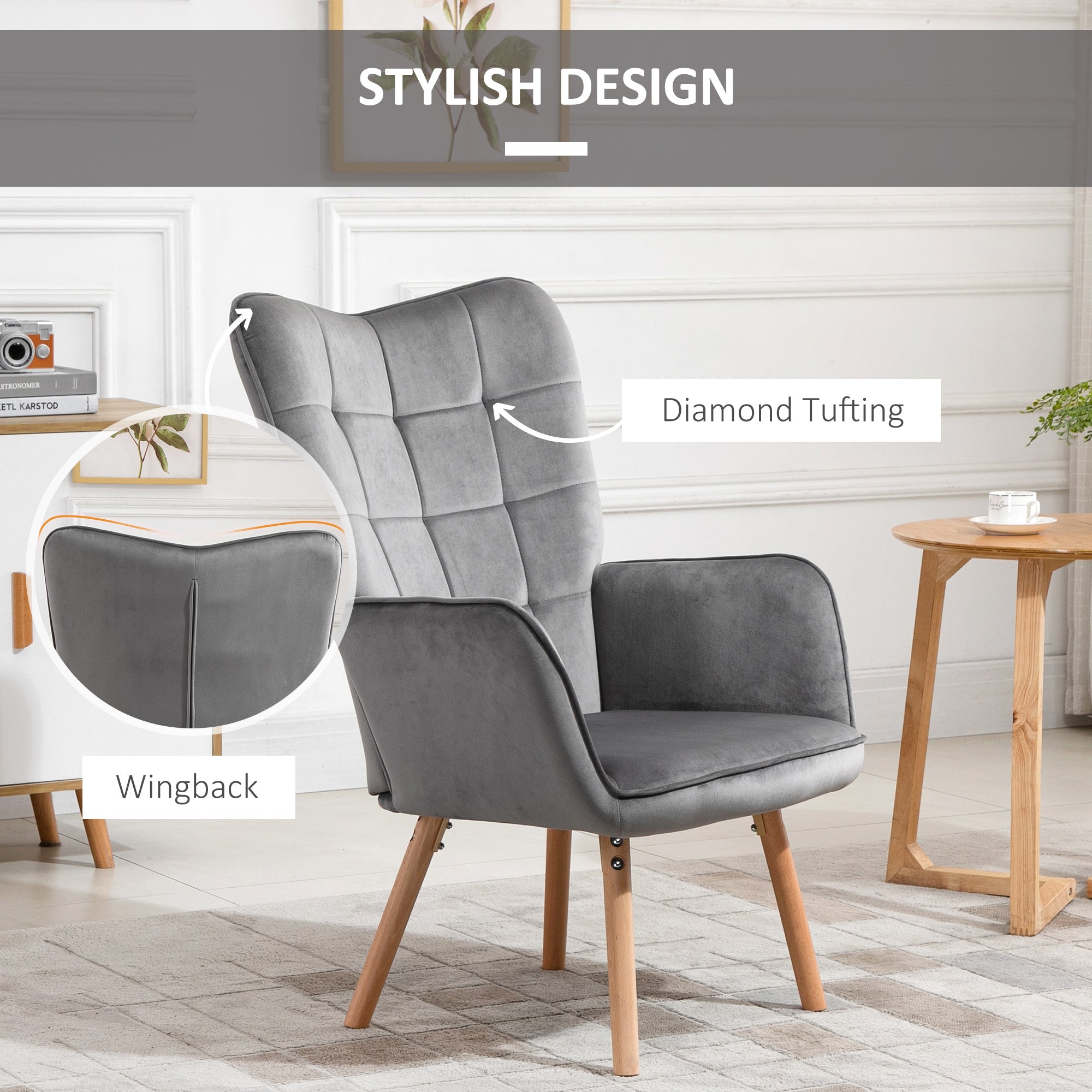 Velvet Accent Chair 71cm Wide With Wooden Legs in Set Of 2 - Velmora