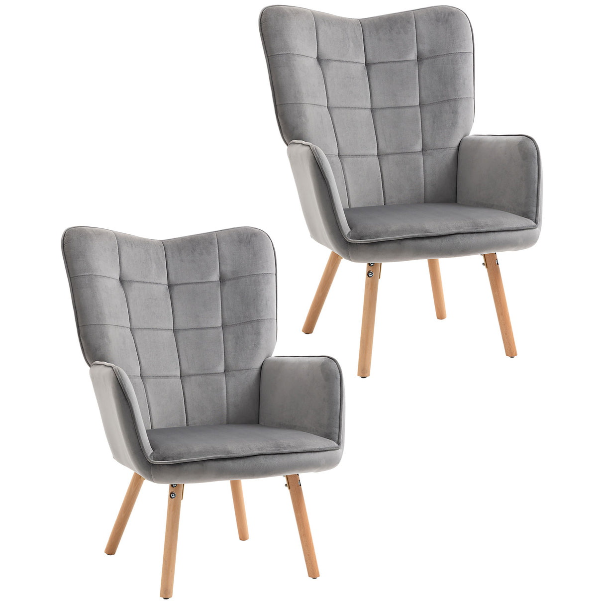 Velvet Accent Chair 71cm Wide With Wooden Legs in Set Of 2 - Velmora