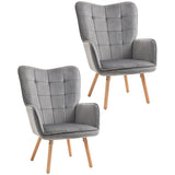Velvet Accent Chair 71cm Wide With Wooden Legs in Set Of 2 - Velmora