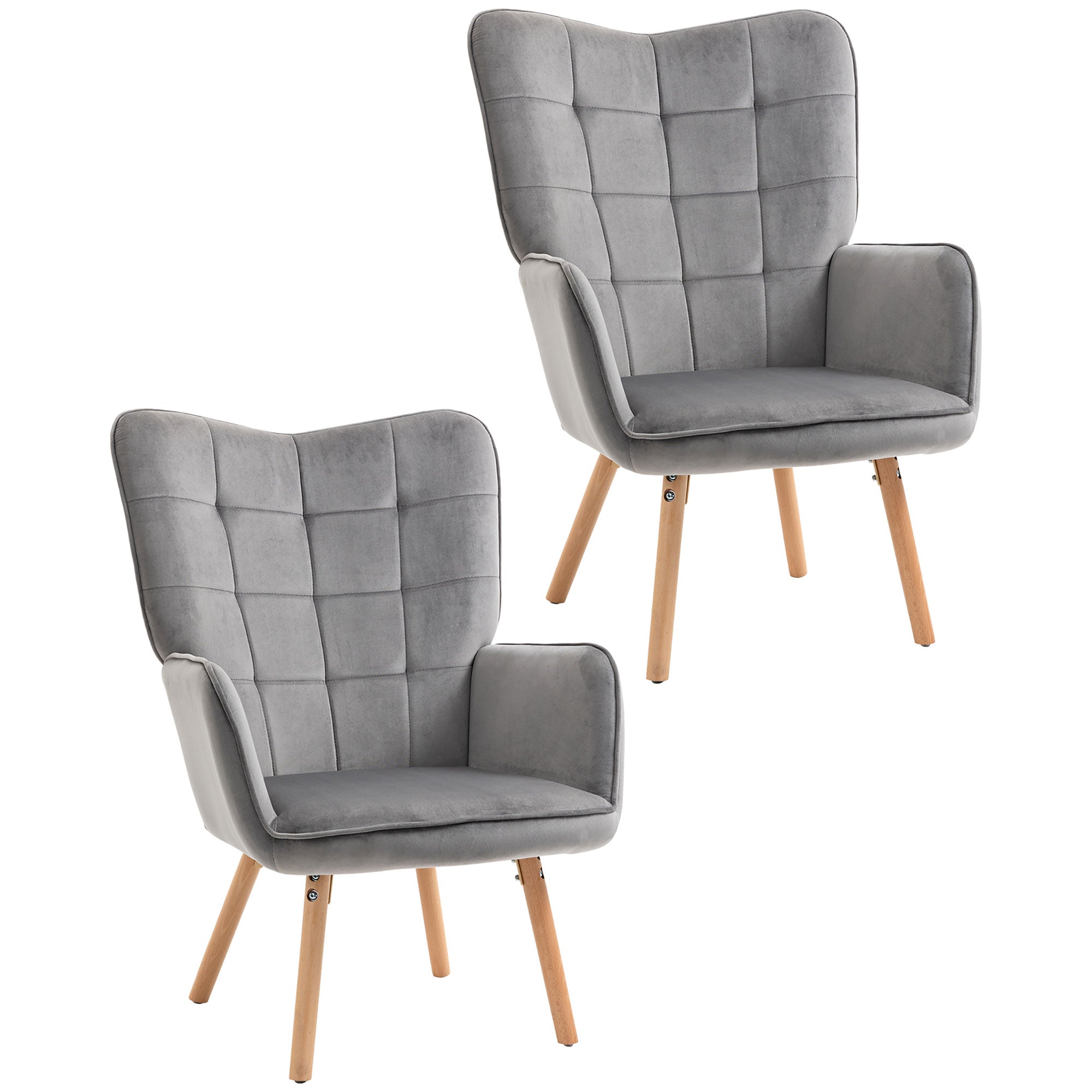 Velvet Accent Chair 71cm Wide With Wooden Legs in Set Of 2 - Velmora