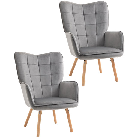 Velvet Accent Chair 71cm Wide With Wooden Legs in Set Of 2 - Velmora