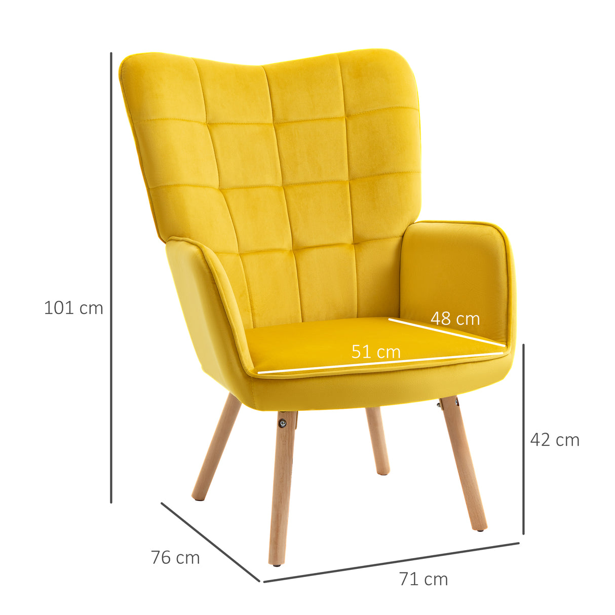 Velvet Accent Chair 71cm Wide With Wooden Legs in Set Of 2 - Velmora
