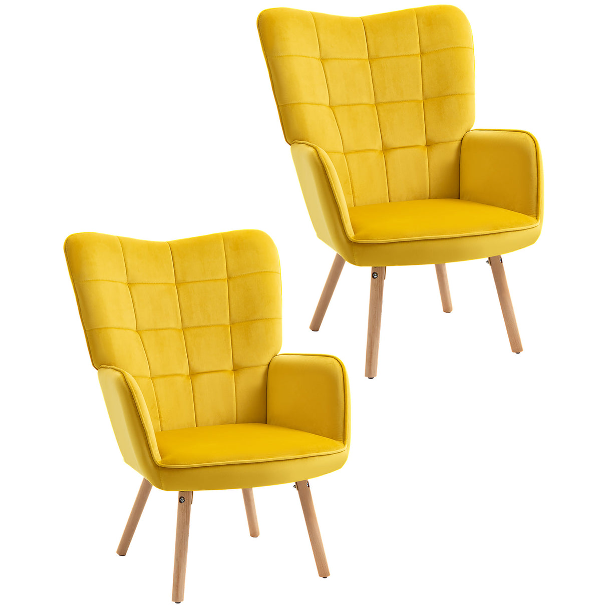 Velvet Accent Chair 71cm Wide With Wooden Legs in Set Of 2 - Velmora
