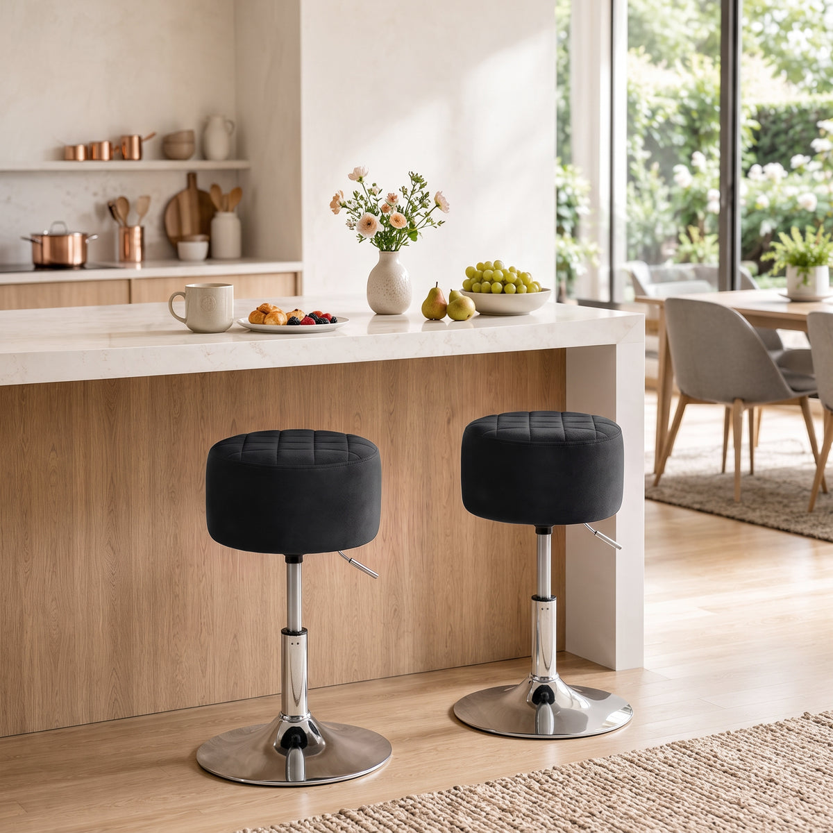 Velvet Bar Stool 38.5cm Wide Adjustable - Velmora
