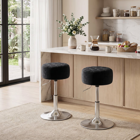 Velvet Bar Stool 38.5cm Wide Adjustable - Velmora