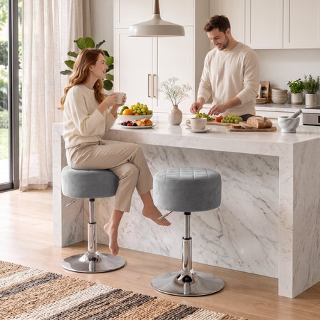 Velvet Bar Stool 38.5cm Wide Adjustable - Velmora