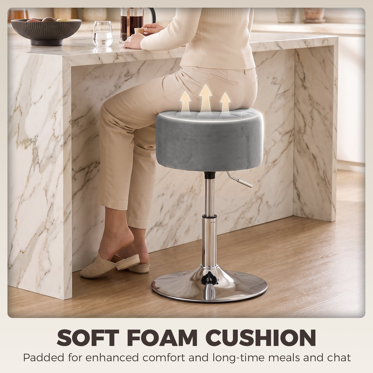 Velvet Bar Stool 38.5cm Wide Adjustable - Velmora