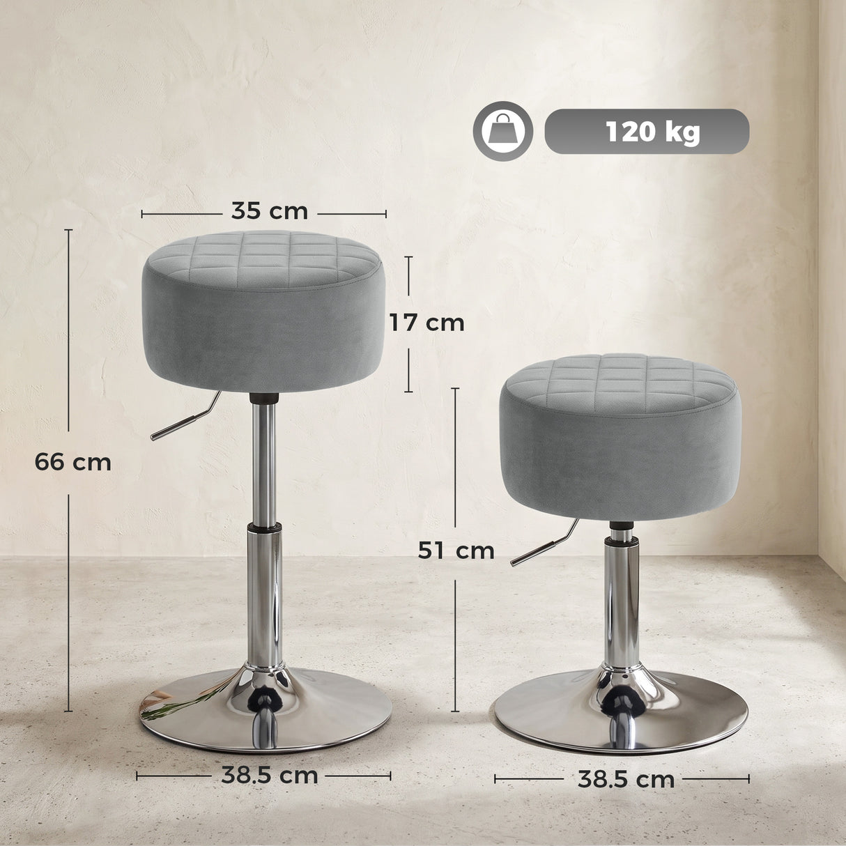 Velvet Bar Stool 38.5cm Wide Adjustable - Velmora