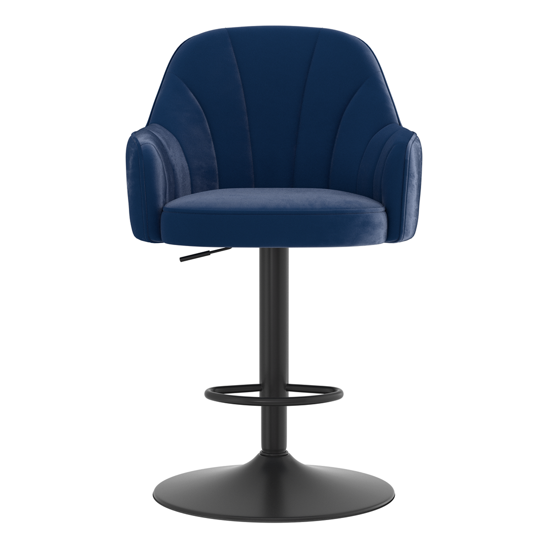Velvet Bar Stool With Black Base - Orton