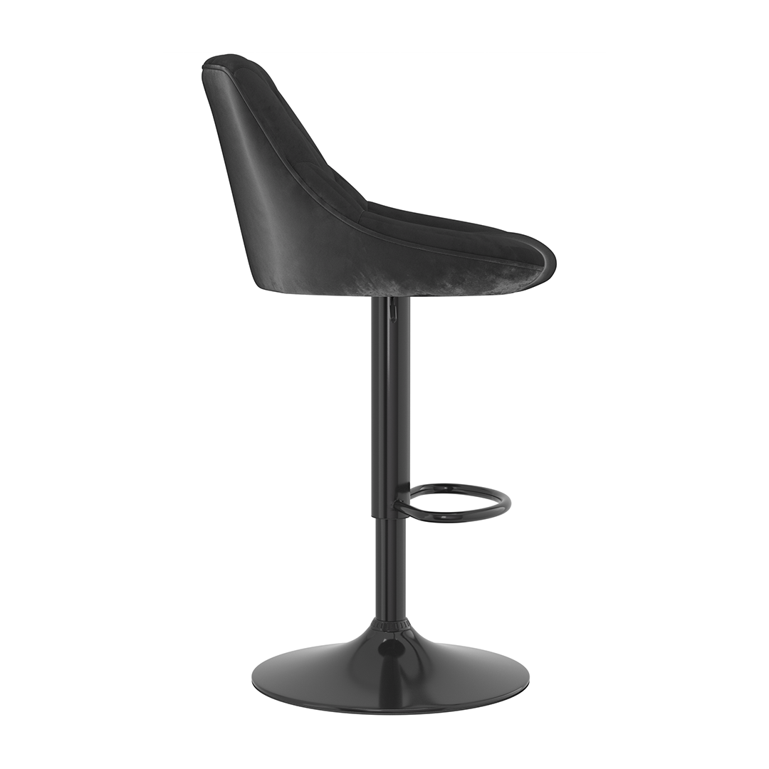 Velvet Bar Stool With Black Pedestal Base - Hornley
