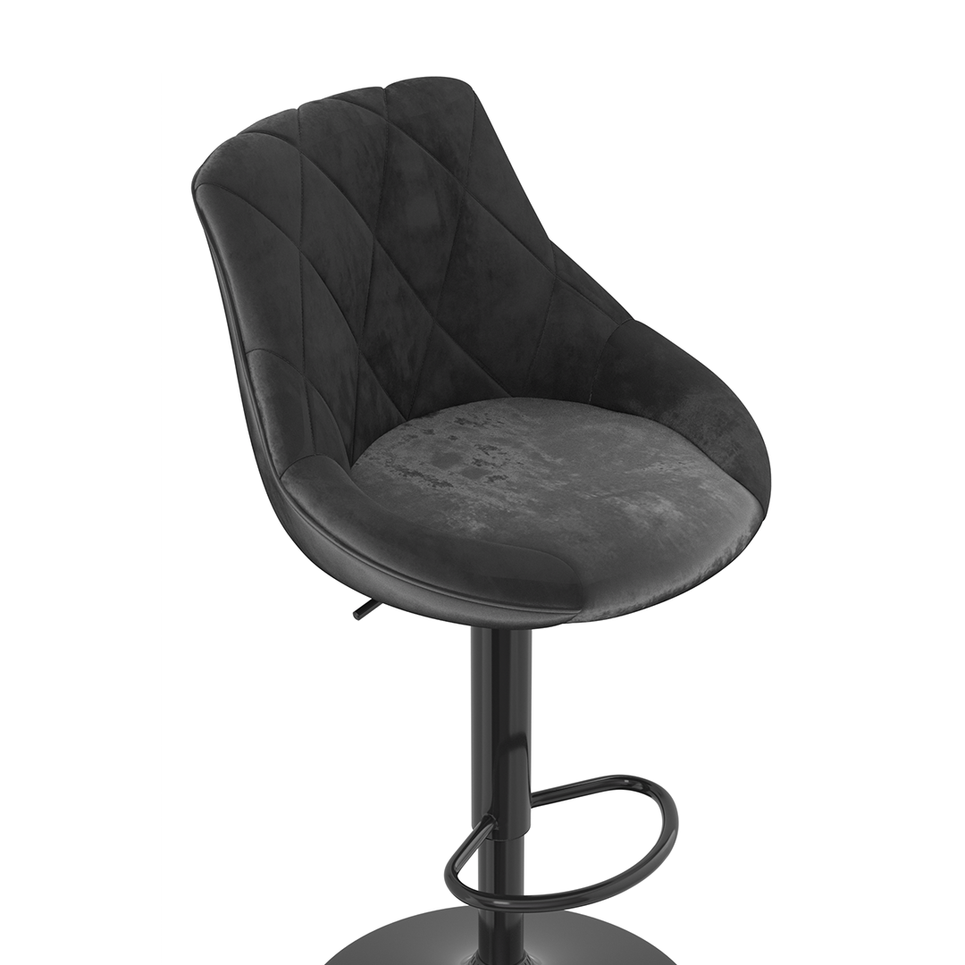 Velvet Bar Stool With Black Pedestal Base - Hornley