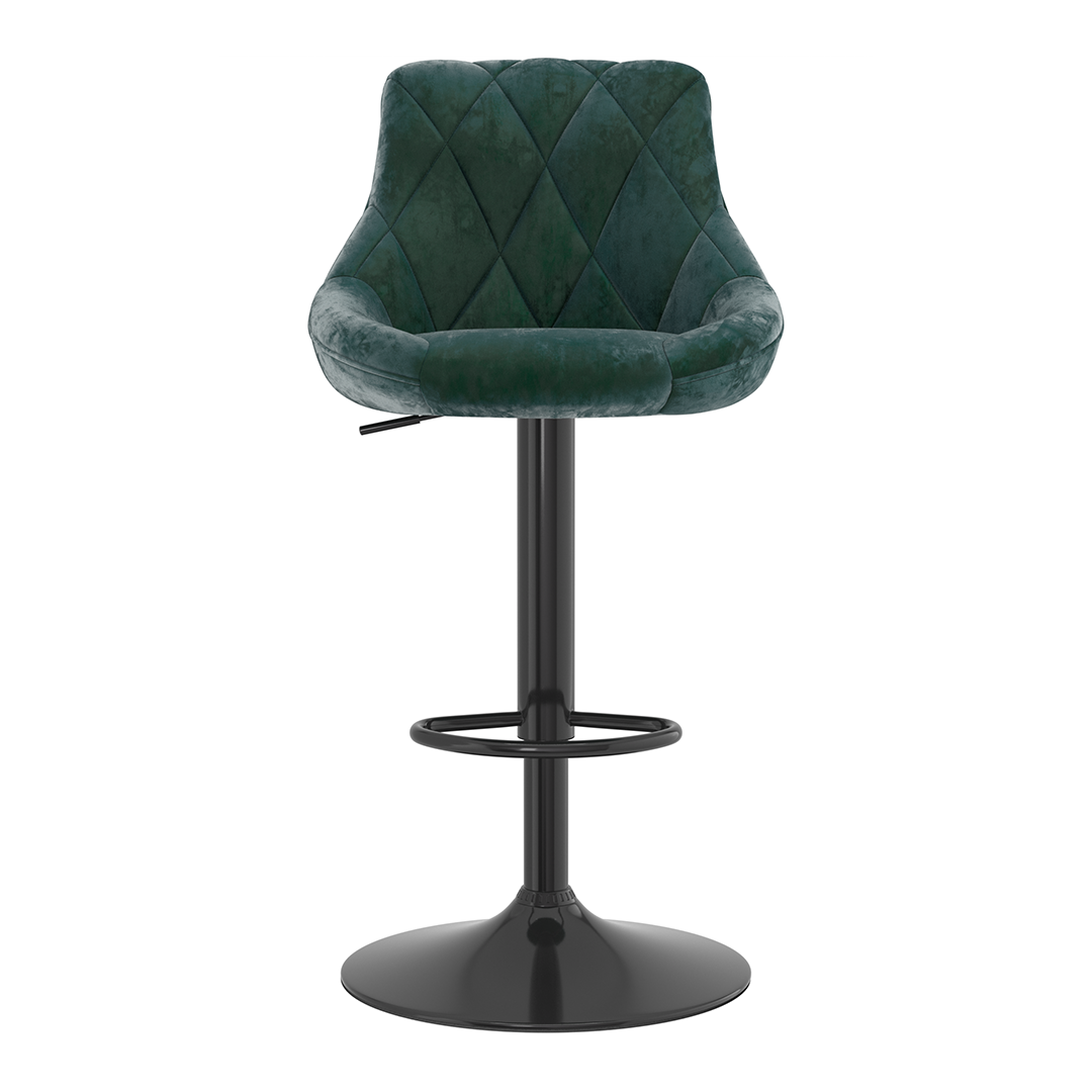 Velvet Bar Stool With Black Pedestal Base - Hornley