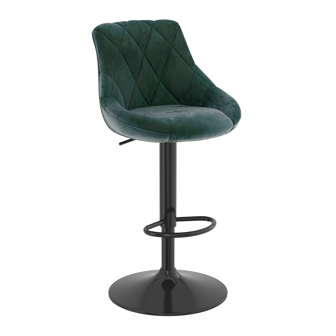 Velvet Bar Stool With Black Pedestal Base - Hornley