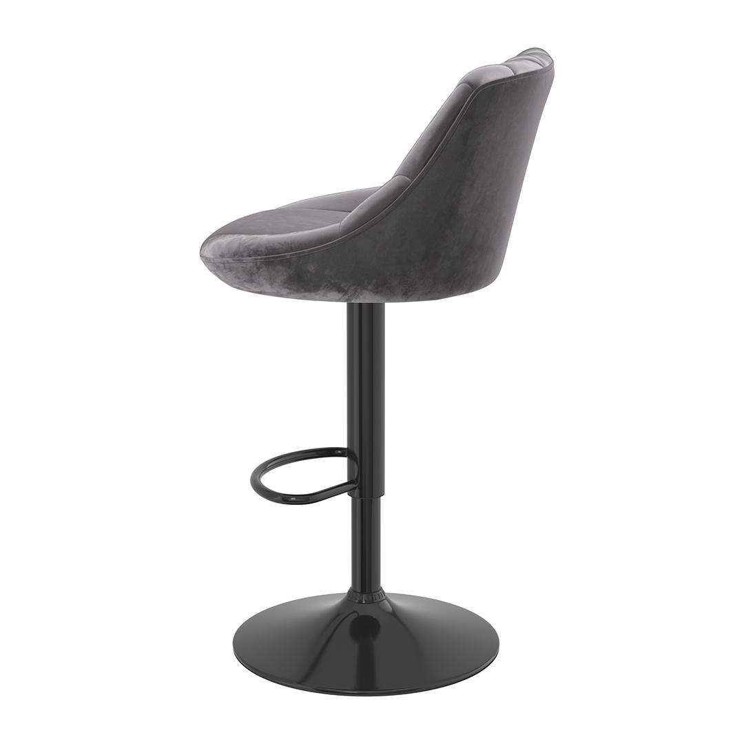 Velvet Bar Stool With Black Pedestal Base - Hornley