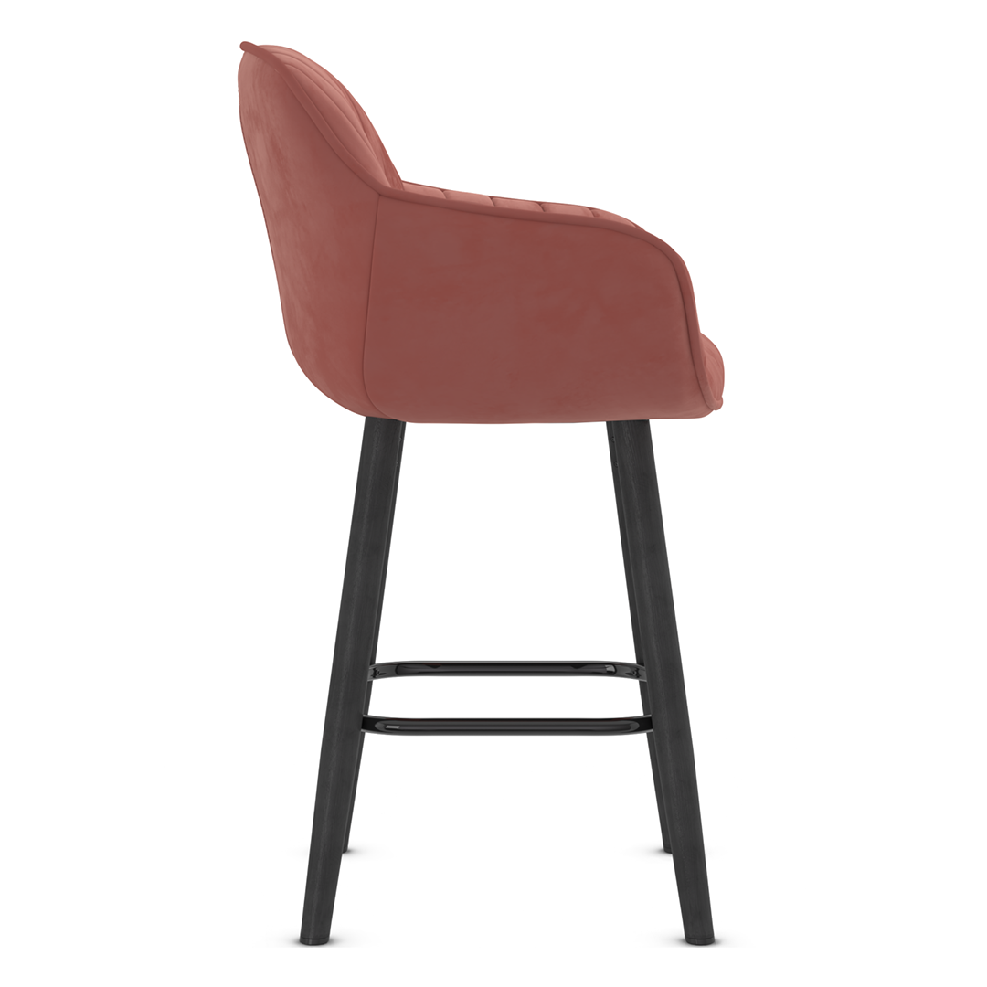 Velvet Bar Stool With Black Wooden Legs - Pinley